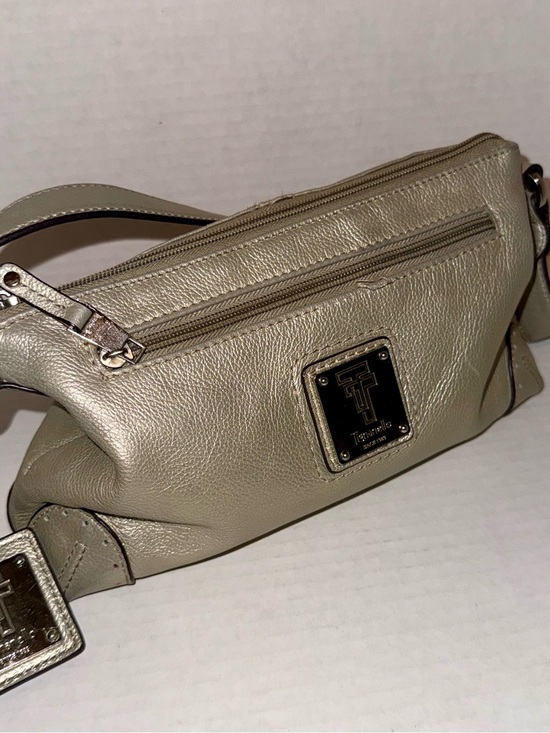 Tignanello Handbags - Tignanello Metallic Taupe Leather Crossbody Purse